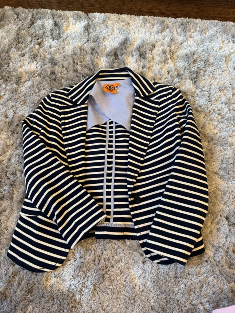 Tory Burch Navy and White Striped Blazer
